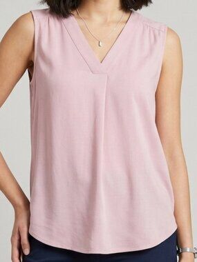 Tribal Pink Pleated Sleeveless V-Neck Blouse Top Size L
